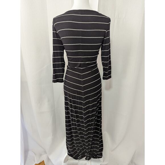 JOAN VASS! ULTRA MAXI STRETCH T-SHIRTING BLACK & GRAY STRIPED L/S DRESS! SZ M - Picture 5 of 11